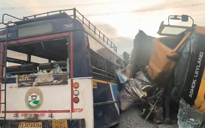 20 killed as bus collides head-on with truck on wrong side in Telangana