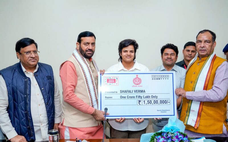 CM Nayab Singh Saini Honors Cricketer Shafali Verma with ₹1.5 Crore and Grade-A Certificate