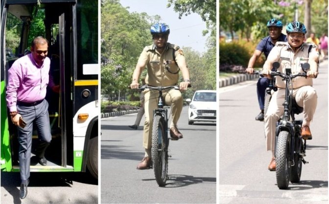 Chandigarh Administration Officials Lead by Example in “No Vehicle Wednesday” Initiative