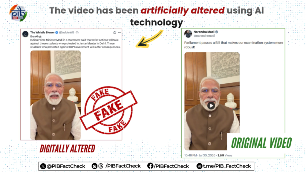 PIB Debunks Viral AI-Edited Video Falsely Showing PM Narendra Modi Warning Jantar Mantar Protesters